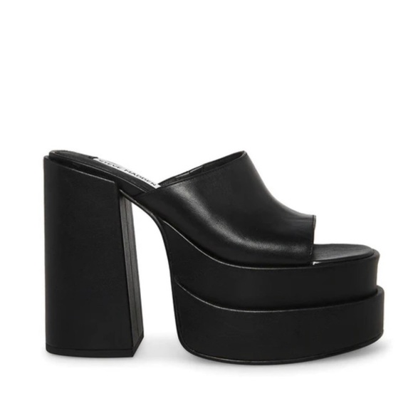 Black Steve Madden Leather Cagey Platform Sandals Size 10 - Picture 3 of 13